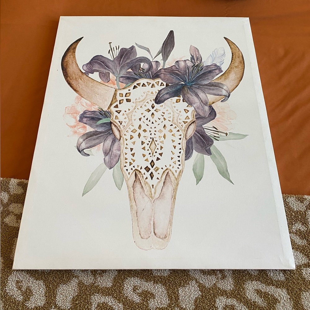 Urban Outfitters floral cow skull canvas picture